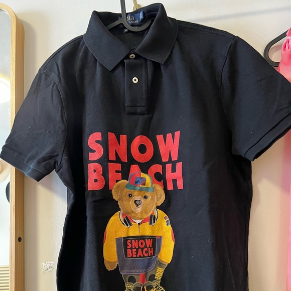 Polo Ralph Lauren Tops - NWOT - Polo Ralph Lauren - Snow Beach Bear Black Polo Top - Custom Slim Fit - L
